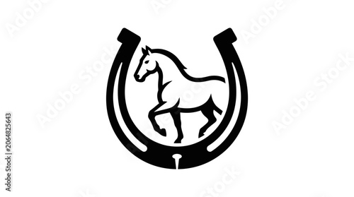 Horse Silhouette Inside Horseshoe - Equestrian Logo Symbol