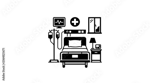 Hospital Room Icon - Medical Care and Treatment Concept