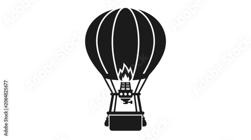 Hot Air Balloon Silhouette with Flame