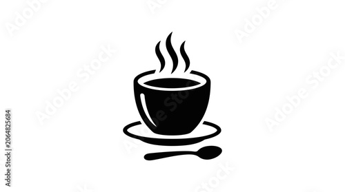 Hot Coffee Cup Icon with Steam and Spoon