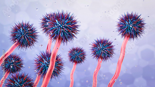 Microscopic View of Aspergillus Fungal Spores Releasing Airborne Particles in a Laboratory Research Simulation