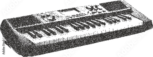 Piano retro y2k stipple design keys halftone brutalist urban vector png with clear background, music 2000s photocopy grunge tattoo gen z effect