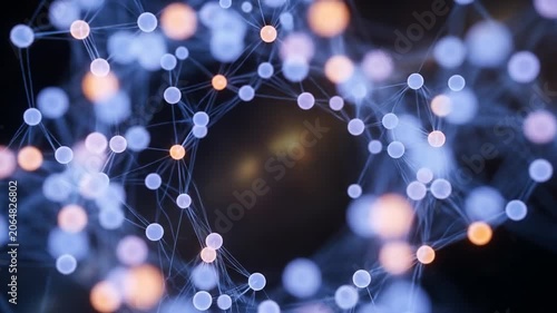 Abstract Network of Glowing Orbs and Lines in Dark Space.