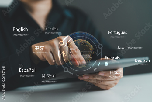 Принти на полотні Multilingual communication and global language translation digital localization, international business communication, language technology, cross cultural collaboration, and global connectivity