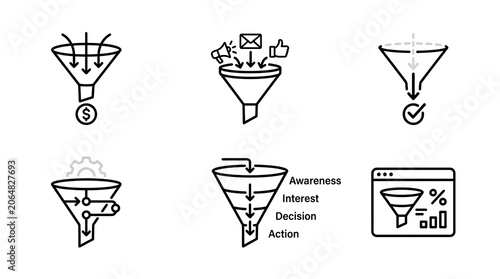 Sales funnel icons set for business and marketing