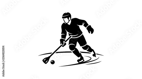 Photos Ice Hockey Player Silhouette Skating with Stick and Puck