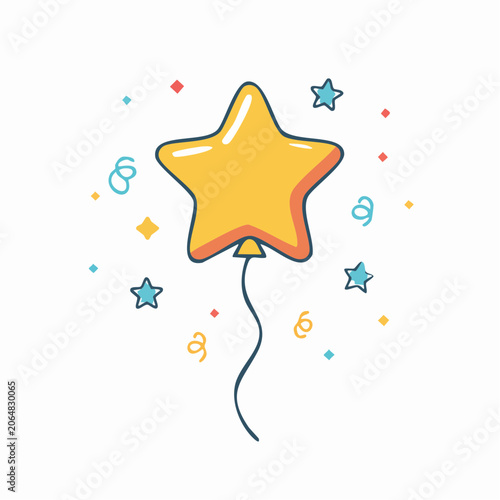 Yellow Star Balloon with Confetti