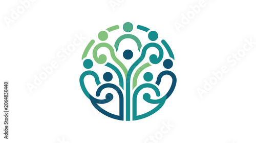 Green tree logo with people.