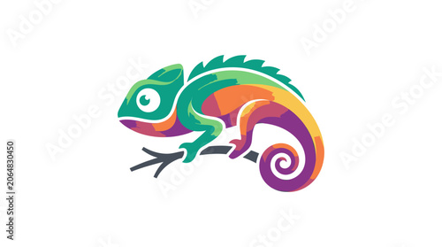 Colorful Chameleon on a Branch.