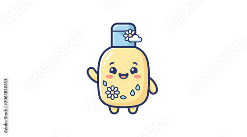 Cute cartoon flower character smiling.