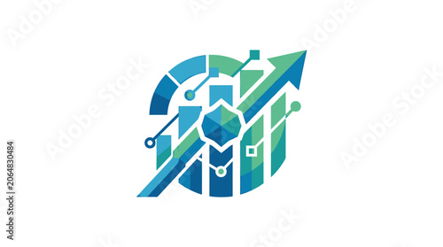 Green and blue arrow technology logo.