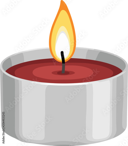 Canvas-taulu Burning red tealight candle in aluminum holder vector illustration, aromatic fir