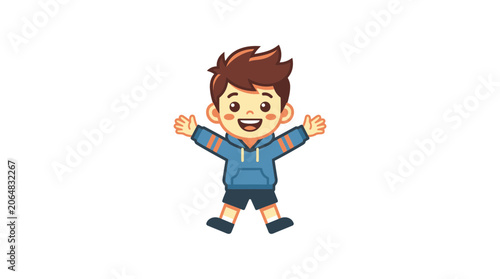 Cuadro en lienzo Happy Boy Cartoon Character with Open Arms, Joyful Expression, Isolated on White