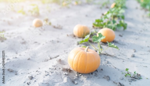 Pumpkins Growing in a Sunny Field Ready for Autumn Harvest