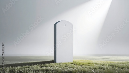 Solitary Blank Tombstone in a Field Under a Beam of Light