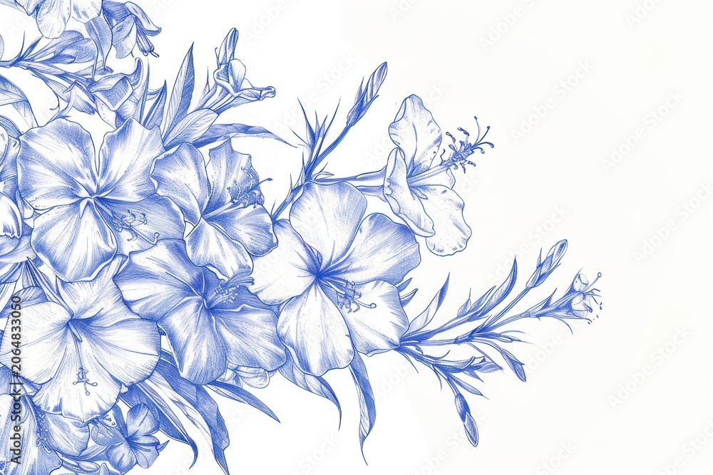 Obraz premium Vintage drawing oleander flowers pattern sketch plant.