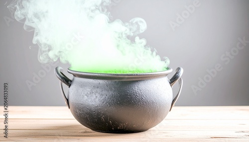 Witch's Cauldron with Green Potion and Smoke