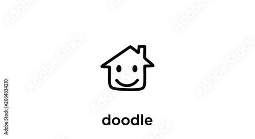 Smiling house doodle drawing.