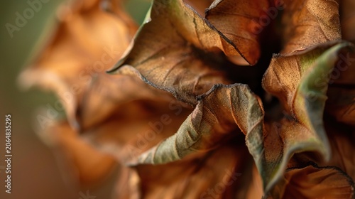 Dried persimmon calyx star-shaped lobes close up