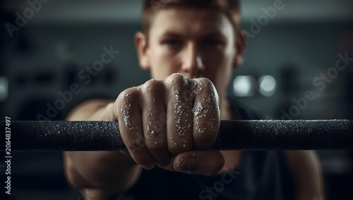 Sports background. Young athlete getting ready for weight lifting training.