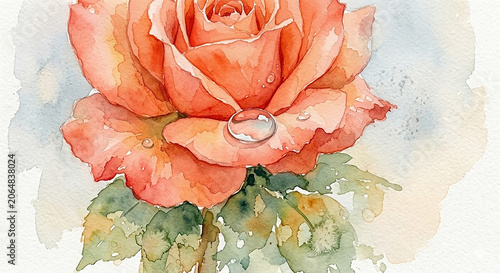 Watercolor beautiful rose close up	

