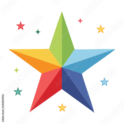Colorful flat design star with small stars