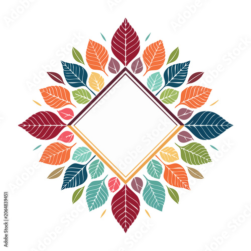 Colorful autumn leaves forming a diamond frame