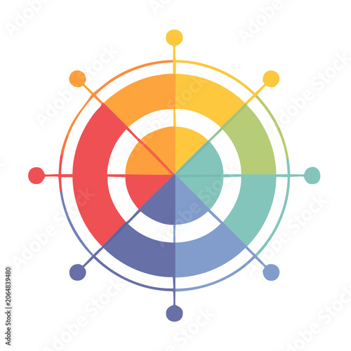 Colorful radial chart with segments and markers