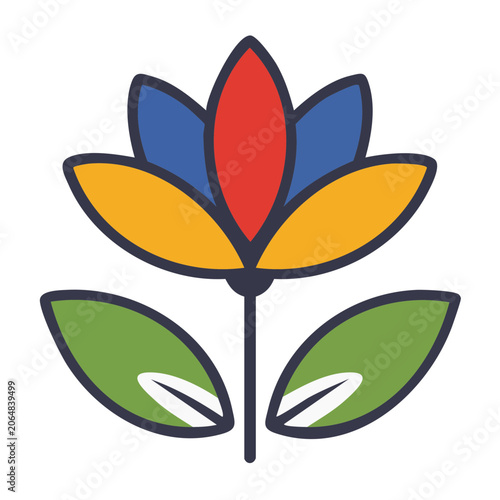 Colorful stylized flower icon with leaves