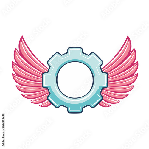Gear with Wings Flat Design Illustration