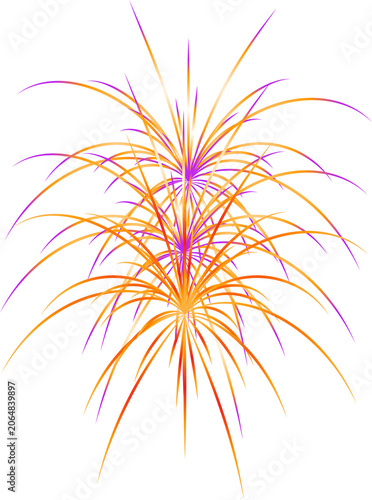 Firework burst illustration with orange and purple streaks on black background