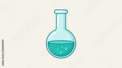A laboratory bottle contains liquid with bubbles in a minimalist illustration style.
