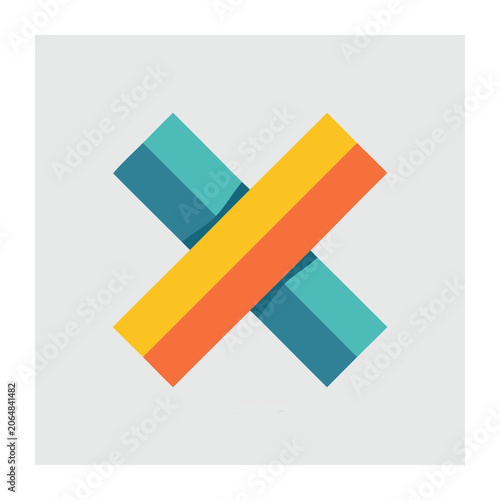 Flat design cross icon in teal, orange, and yellow