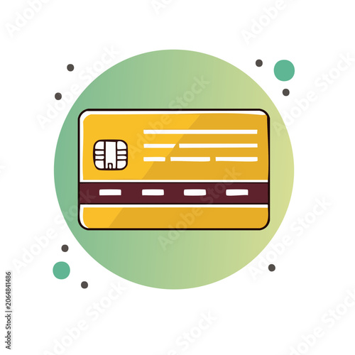 Flat design credit card icon with chip and stripe