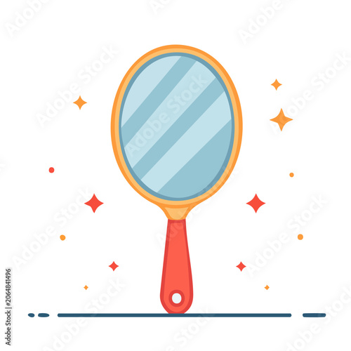 Flat design hand mirror with sparkles