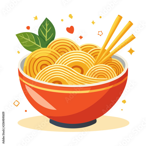 Illustration of a bowl of noodles with chopsticks