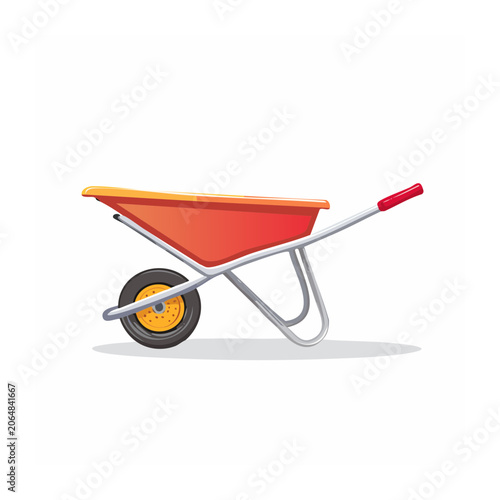 Red wheelbarrow with yellow wheel illustration