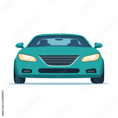 Teal car front view flat illustration