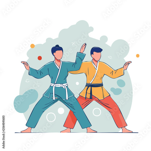 Two karate fighters in action pose illustration