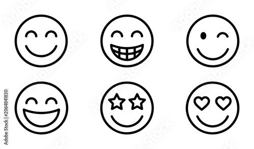 Cuadro en lienzo Happy Emoji Icons Set, Smiling Faces Vector Collection, Positive Emotion Symbols