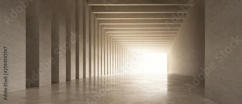 Infinite Architectural Corridor with Dramatic Perspective and Luminous Horizon