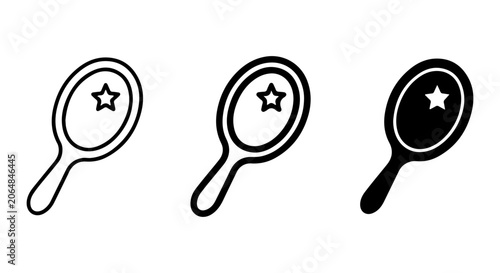 Hand Mirror Icons, Vintage Vanity Mirror Vector Graphics, Star Detail Compact Mirror Symbols