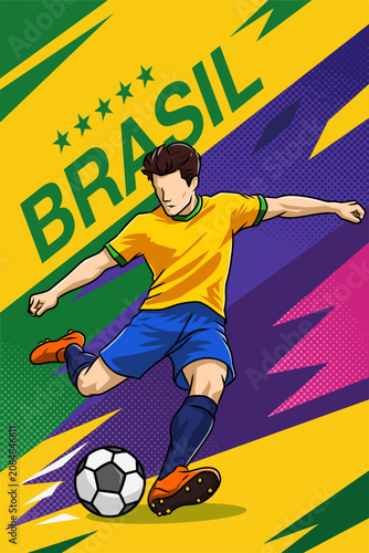 Soccer Player Kicking Ball Illustration with Vibrant Background