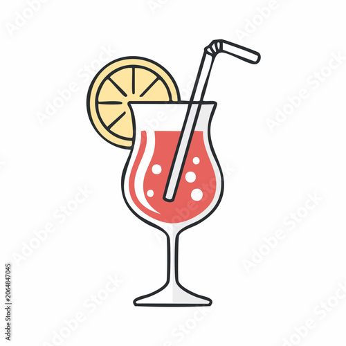 Cocktail with Lemon Slice and Straw