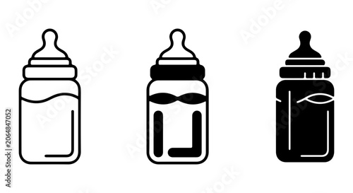 Baby Bottle Icons, Simple Vector Graphics for Infant Feeding, Milk Container Symbols