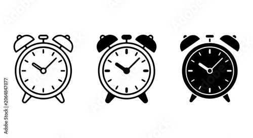 Retro Alarm Clocks, Vintage Timekeepers, Classic Wake-Up Bells, Simple Icons