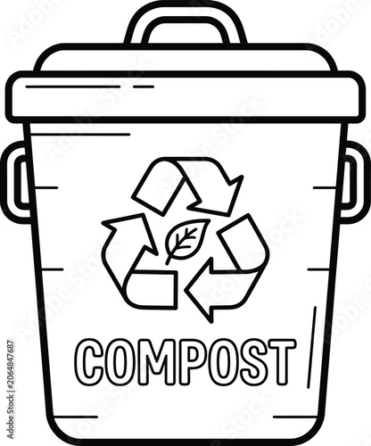 Compost recycling bin with recycling symbol