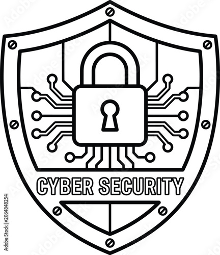 Cyber security shield with digital lock icon