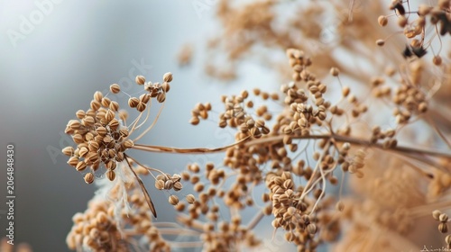 Shiso seeds on dried flower spike close up