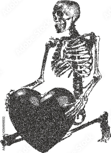 Photos Skeleton vintage y2k stipple art, hand halftone stipple brutalist retro vector p